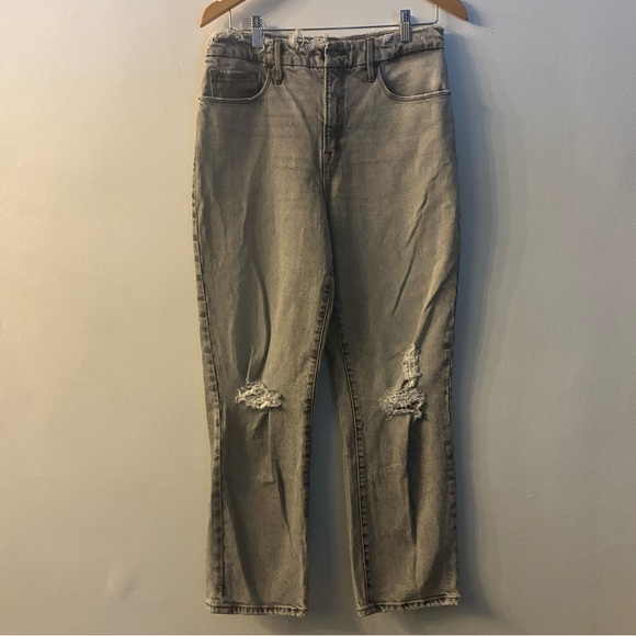 Good American Good Boy gray distressed high rise straight leg jeans Size 8/29 - Picture 2 of 10